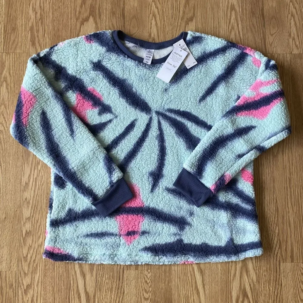 Justice Sherpa Tie Dye Pajama Set Blue Pink 16/18